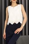 Çiçek Detaylı Bluz Beyaz - 41772.155.
