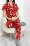 Viskon Düğmeli Pijama Takımı Kırmızıbeyaz - 980.1287.