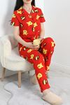 Viskon Düğmeli Pijama Takımı Balkırmızı - 980.1287.