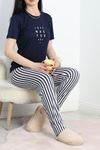 Baskılı Viskon Pijama Takımı Lacivert - 50486.1961.