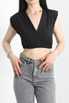 V Yaka Crop Bluz Siyah - 41407.1595.