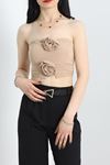 Gül Detaylı Crop Bluz Koyubej - 41399.1595.