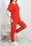 Baskılı Viskon Pijama Takımı Kırmızısiyah - 50486.1961.