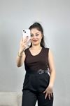 V Yaka Sıfır Kol Bluz Acıkahve - 40787.1723.