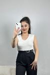 V Yaka Sıfır Kol Bluz Ekru - 40787.1723.