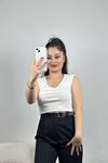 V Yaka Sıfır Kol Crop Atlet Ekru - 40793.1723.