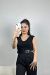 V Yaka Sıfır Kol Crop Atlet Siyah - 40793.1723.
