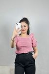 Kareli Büzgülü Bluz Pembe - 41179.155.