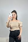 Kareli Büzgülü Bluz Sütlükahve - 41179.155.