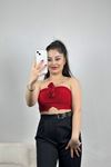 Gül Detaylı Crop Bluz Kırmızı - 41399.1595.