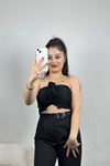 Gül Detaylı Crop Bluz Siyah - 41399.1595.