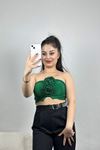 Gül Detaylı Crop Bluz Zümrüt - 41399.1595.