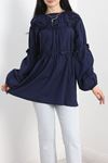 Çiçek Detaylı Tunik Lacivert - 50483.1988.