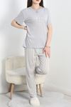 Baskılı Viskon Pijama Takımı Gri - 50486.1961.