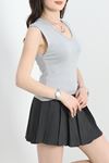 V Yaka Sıfır Kol Bluz Dumangri - 40787.1723.