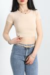 Bisiklet Yaka Crop Bluz Bej - 41264.1723.