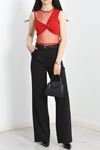 Tül Detaylı Crop Bluz Kırmızı - 41420.1595.