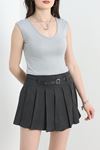 Ön Arka V Yaka Sıfır Kol Crop Bluz Dumangri - 41266.1723.