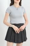 Bisiklet Yaka Crop Bluz Duman - 41264.1723.
