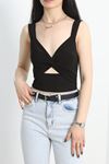 Bel Detaylı Crop Bluz Siyah - 41418.1595.