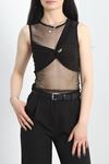 Tül Detaylı Crop Bluz Siyah - 41420.1595.