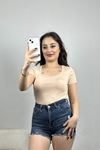 Kare Yaka Kısa Kollu Bluz Bej - 41243.1723.