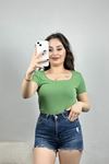 Kare Yaka Kısa Kollu Bluz Çağla - 41243.1723.