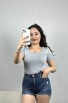 Kare Yaka Kısa Kollu Bluz Dumangri - 41243.1723.