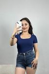 Kare Yaka Kısa Kollu Bluz Lacivert - 41243.1723.