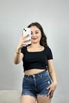 Kare Yaka Kısa Kollu Bluz Siyah - 41243.1723.