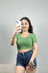 V Yaka Crop Bluz Çağla - 41244.1723.