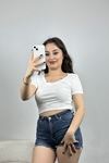 V Yaka Crop Bluz Ekru - 41244.1723.