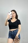 V Yaka Crop Bluz Siyah - 41244.1723.