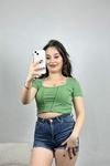 Dikiş Detay Crop Bluz Çağla - 41245.1723.