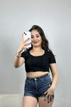 Dikiş Detay Crop Bluz Siyah - 41245.1723.