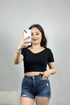 Ön Arka V Yaka Crop Bluz Siyah - 41250.1723.