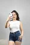 Bisiklet Yaka Sıfır Kol Bluz Ekru - 41263.1723.