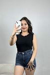 Bisiklet Yaka Sıfır Kol Bluz Siyah - 41263.1723.