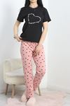 Baskılı Viskon Pijama Takımı Siyahpembe - 50486.1961.