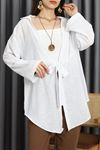 Flam Keten Bağlamalı Kimono Beyaz - 41184.1234.