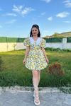 Çiçekli Bebek Yaka Elbise Sarıbeyaz - 70152.1997.