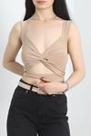 Bel Detaylı Crop Bluz Koyubej - 41418.1595.