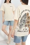 Baskılı Oversize Tişört Sarıbej - 40637.1872.