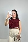 Dik Yaka Büzgülü Bluz Bordo - 70300.1949.