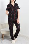 Milan Kumaş Düğmeli Pijama Takımı Kalplisiyah - 50145.1857.