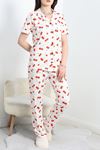 Milan Kumaş Düğmeli Pijama Takımı Beyazkiraz - 50145.1857.