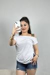 Omuz Şerit Detaylı Viskon Bluz Beyaz - 80054.599.