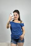 Omuz Şerit Detaylı Viskon Bluz İndigo - 80054.599.