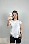 Omuz Kesik İnci Detaylı Viskon Bluz Beyaz - 80057.599.