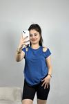Omuz Kesik İnci Detaylı Viskon Bluz İndigo - 80057.599.